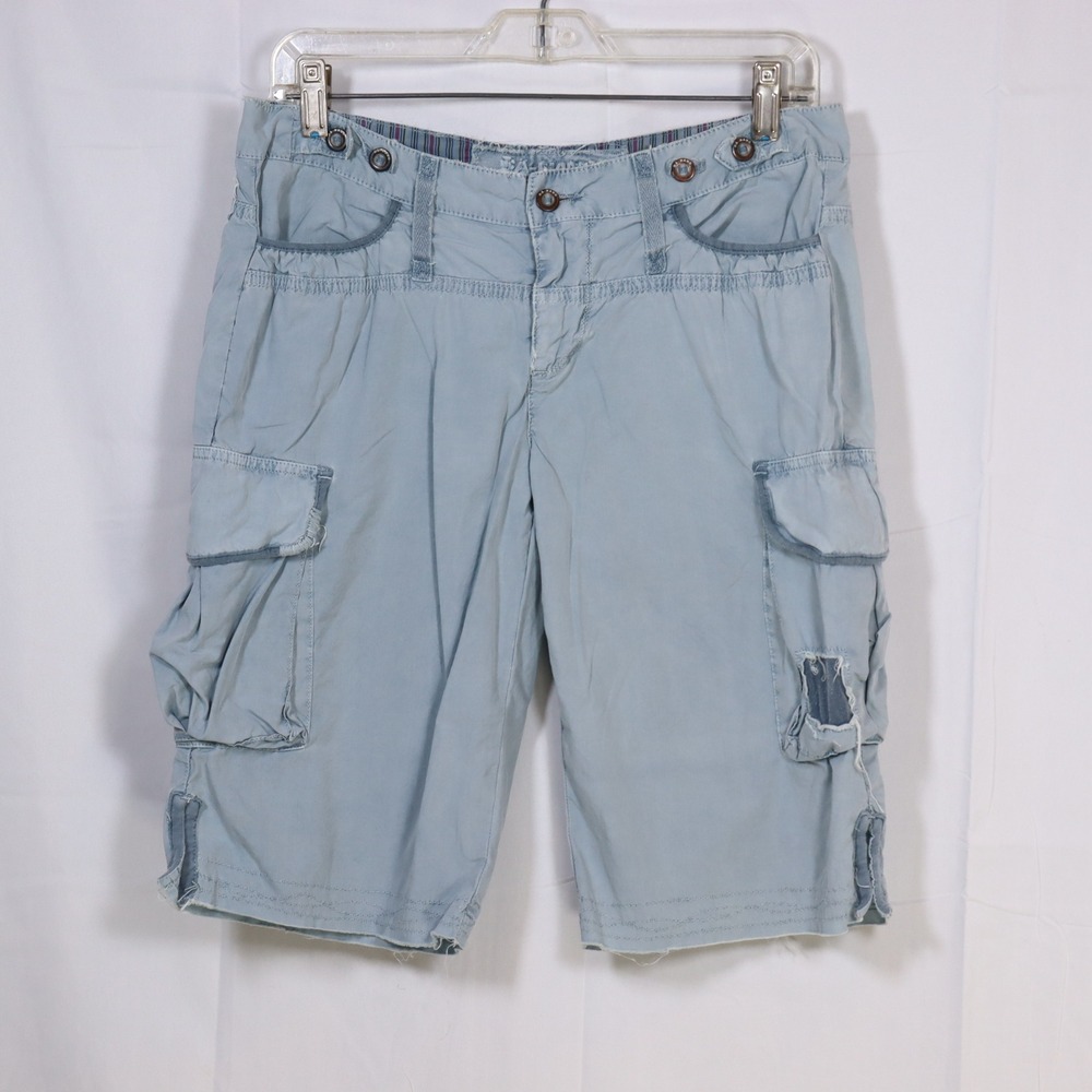 Da-Nang Surplus Indo-Chine Cargo Shorts Medium Blue Womens Distressed Y2K